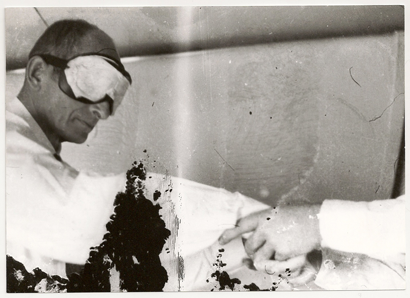 dolf Eichmann, blindfolded before his departure to Israel. Image made by Zvi Aharoni, Mossad agent who found Eichmann in Argentina and participated in his abduction to Israel.